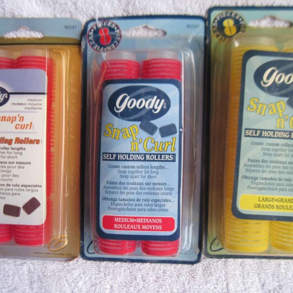 8 Goody Snap & Curl Self Holding Rollers Classic Hair Curlers Hook Large Medium